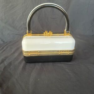 Elegant 1950’s Rare Lucite Box Black and White Handbag Made in France